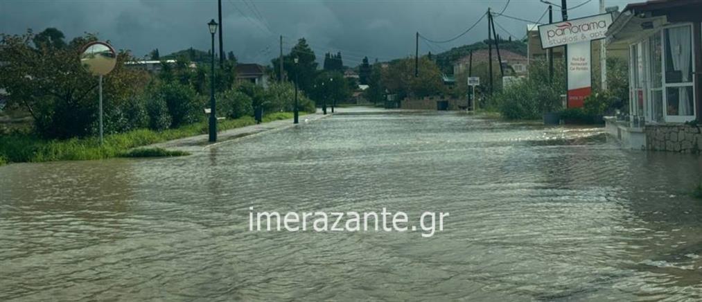 Ζάκυνθος: Πλημμυρισμένοι δρόμοι από την κακοκαιρία